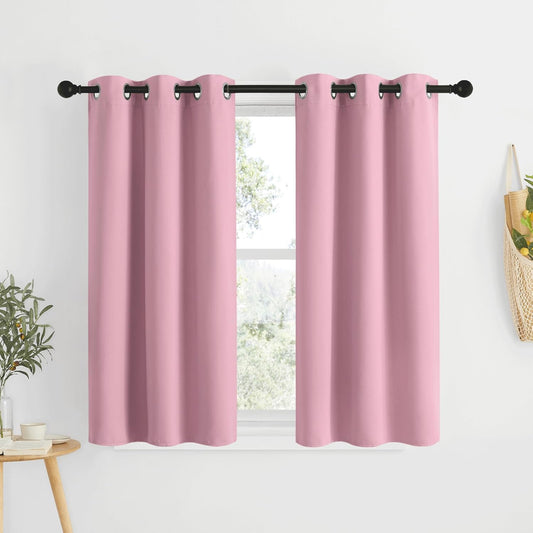 NICETOWN Blackout Kitchen Curtains for 50 inches Long - Grommet Thermal Insulated Window Treatments Light Blocking Drapes for Bedroom/Girl Room, Crystal Pink, W34 x L50, 2 Panels
