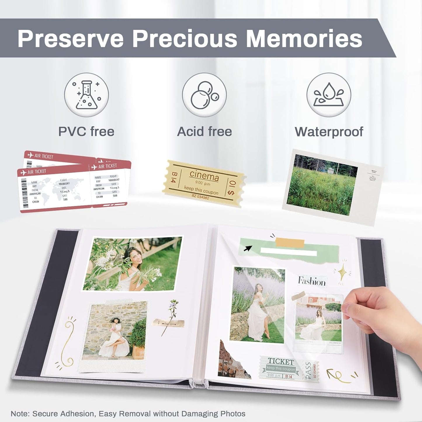 Photo Album Self Adhesive Pages Scrapbook Large Magnetic Photo Albums with Sticky Pages Scrapbooks for Wedding Baby for 4x6 5x7 8x10 Picture Photo Books 13.2x12.8 Orange 60 Pages