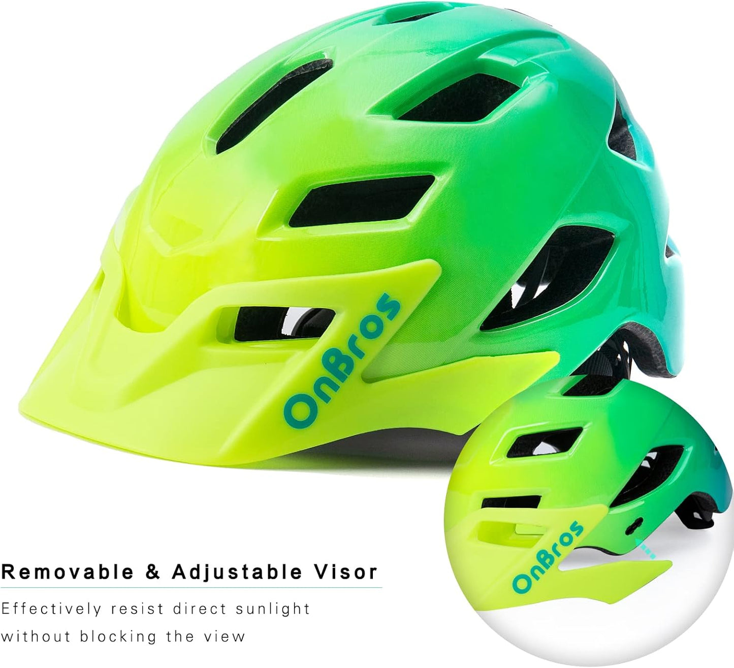 OnBros Kids Bike Helmet - Bike Helmets for 5-14 Boys or Girls with Visor, Children Bicycle Helmet for Skateboard Mountain Scooter Road Cycling, Lightweight and Adjustable 50-57CM