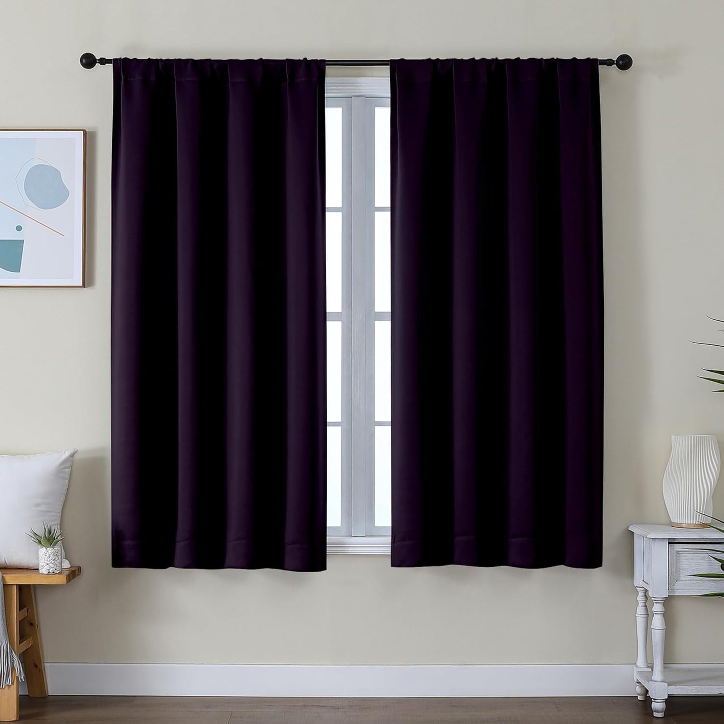 Simplebrand Ava Blackberry Short Blackout Curtains for Bedroom 54 Inches Long 2 Panels Set, Solid Thermal Insulated, Energy Saving Window Treatment Curtains Blackout Drapes, W40 x L54 Inch, Blackberry