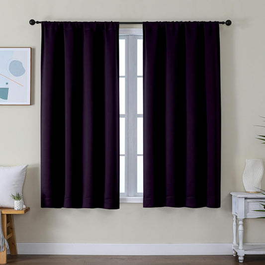 Simplebrand Ava Blackberry Short Blackout Curtains for Bedroom 54 Inches Long 2 Panels Set, Solid Thermal Insulated, Energy Saving Window Treatment Curtains Blackout Drapes, W40 x L54 Inch, Blackberry