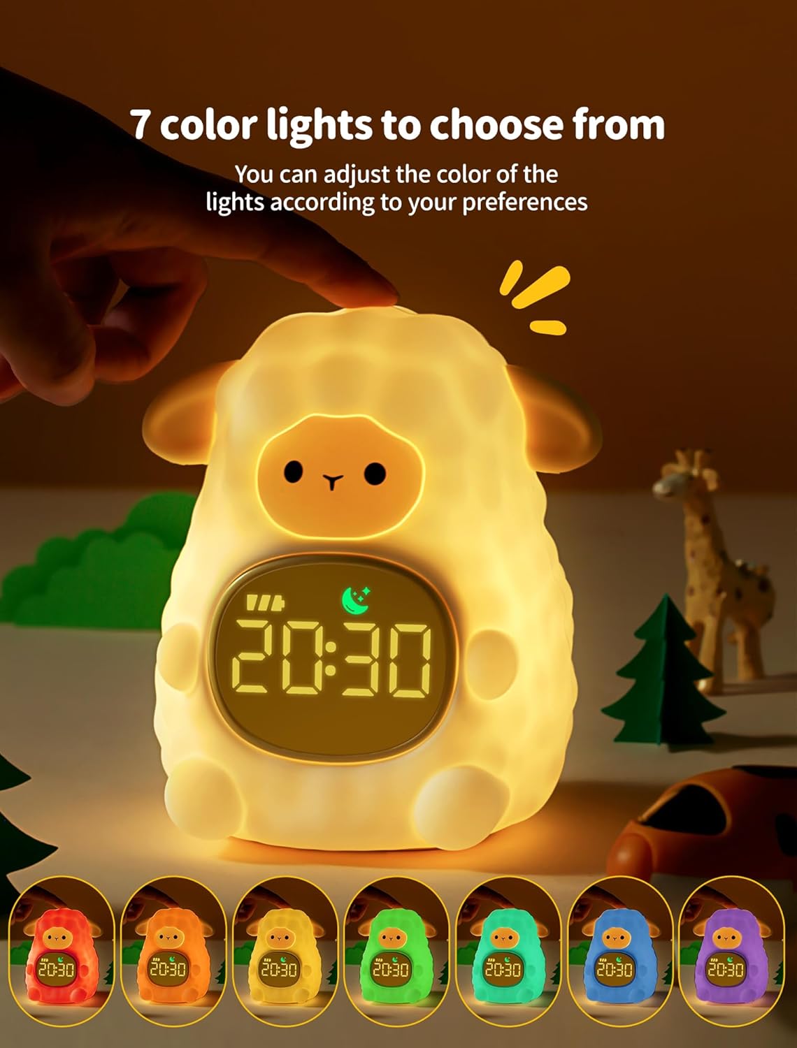 MASHI Sheep Alarm Clock, Toddler Sleep Training Clock with Sun & Moon, Sleep Sound Machine, Night Lights, Alarm Clock for Kids, Gift Ideas for Kids Child
