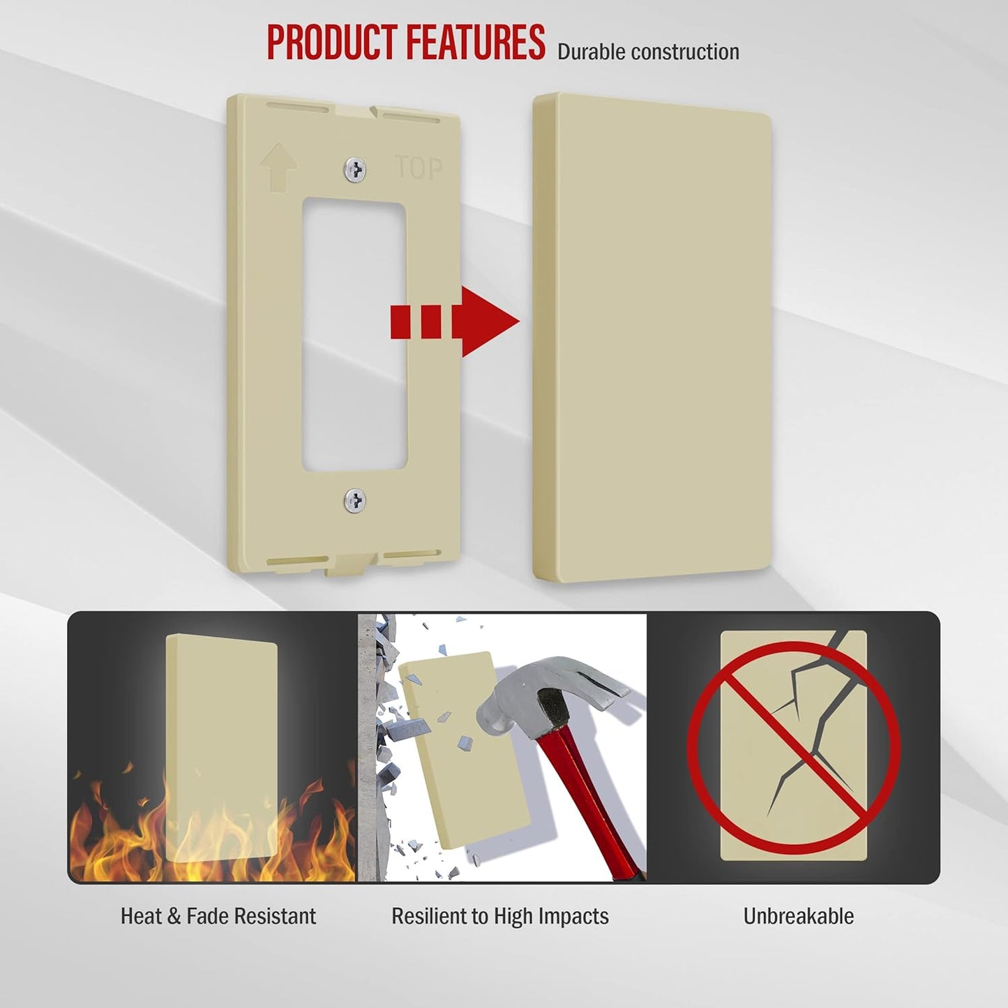 ENERLITES Screwless Blank Wall Plate, Child Safe Blank Device Outlet Cover, Standard Size, 1-Gang 4.68" x 2.93", Polycarbonate Thermoplastic, UL Listed, SI8801-I, Glossy, Ivory