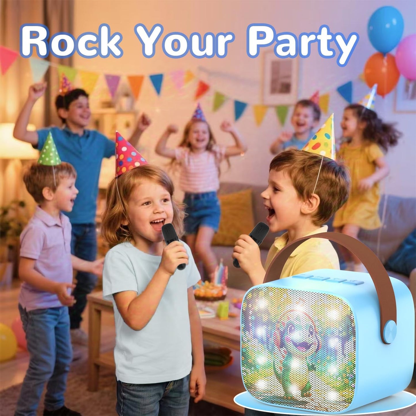 Mini Karaoke Machine for Kids Teen Adults - Toddler Toys Birthday Gift for Girls Boys Ages 3-12, Portable Bluetooth Speaker Set with 2 Wireless Microphones fits Family Fun Indoor Party Outdoor, Blue