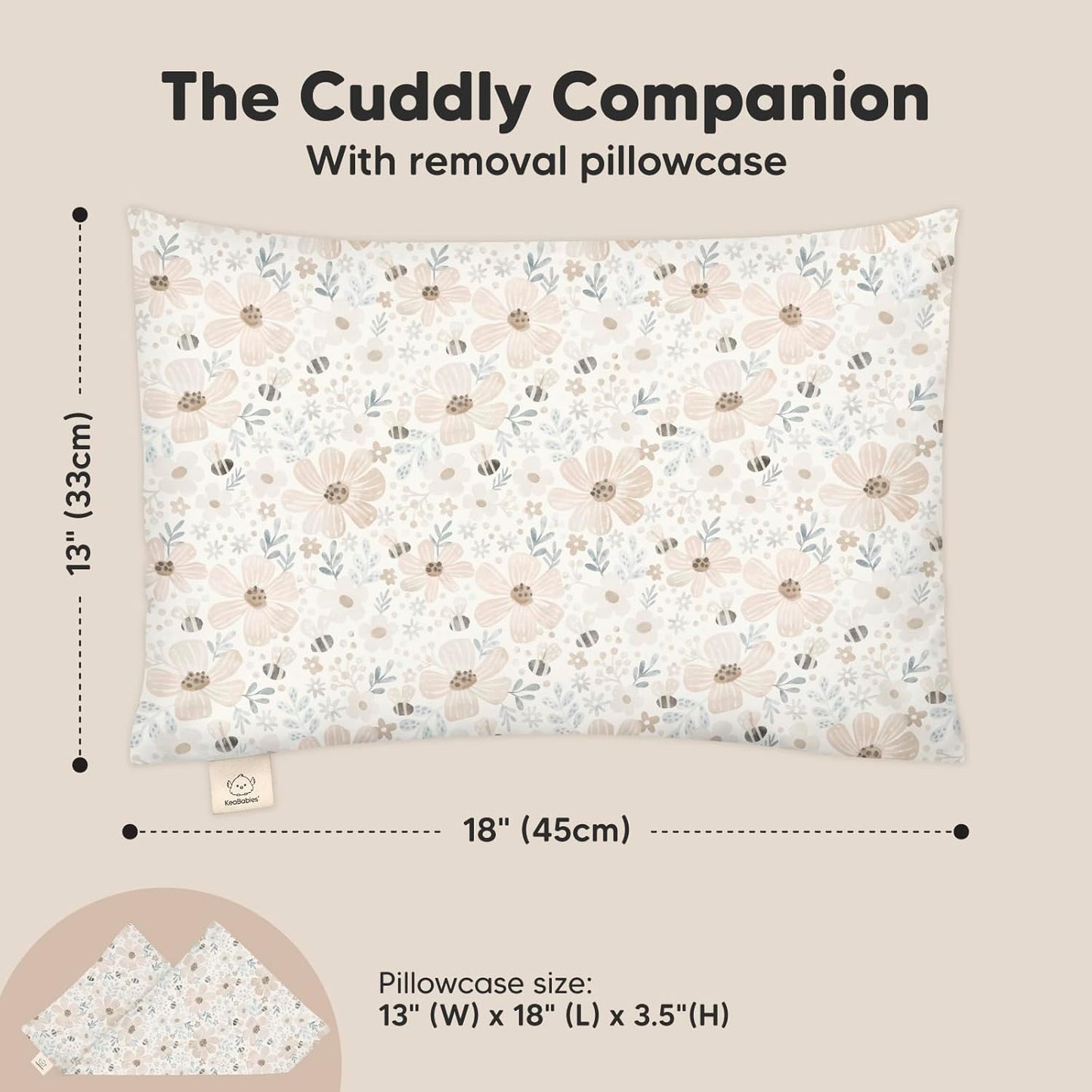 Toddler Pillow with Pillowcase - 13x18 My Little Cuddly Pillow, Viscose Derived From Bamboo Nursery Toddler Pillows for Sleeping,Kids Pillow,Small Travel Pillows,Mini Toddler Bed Pillow (Flora Vale)