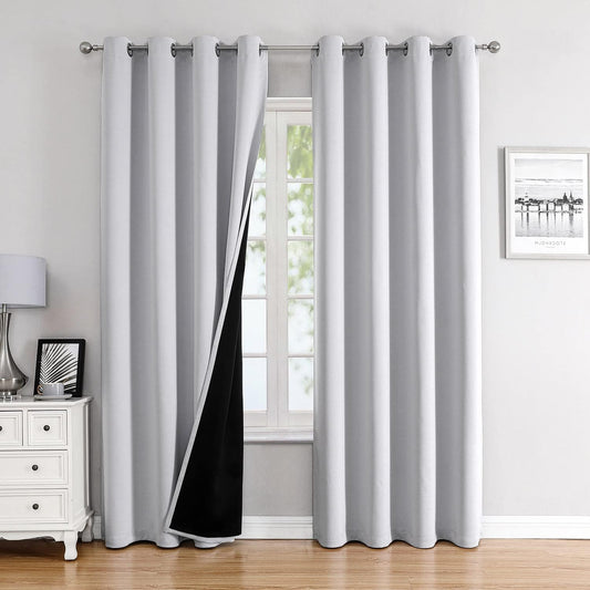 ChrisDowa 100% Blackout Curtains 120 inch Long for Bedroom with Black Liner, 2 Thick Layers Total Blackout Thermal Insulated Grommet Long Window Curtains 2 Panels Set (Greyish White, 52 x 120 Inch)