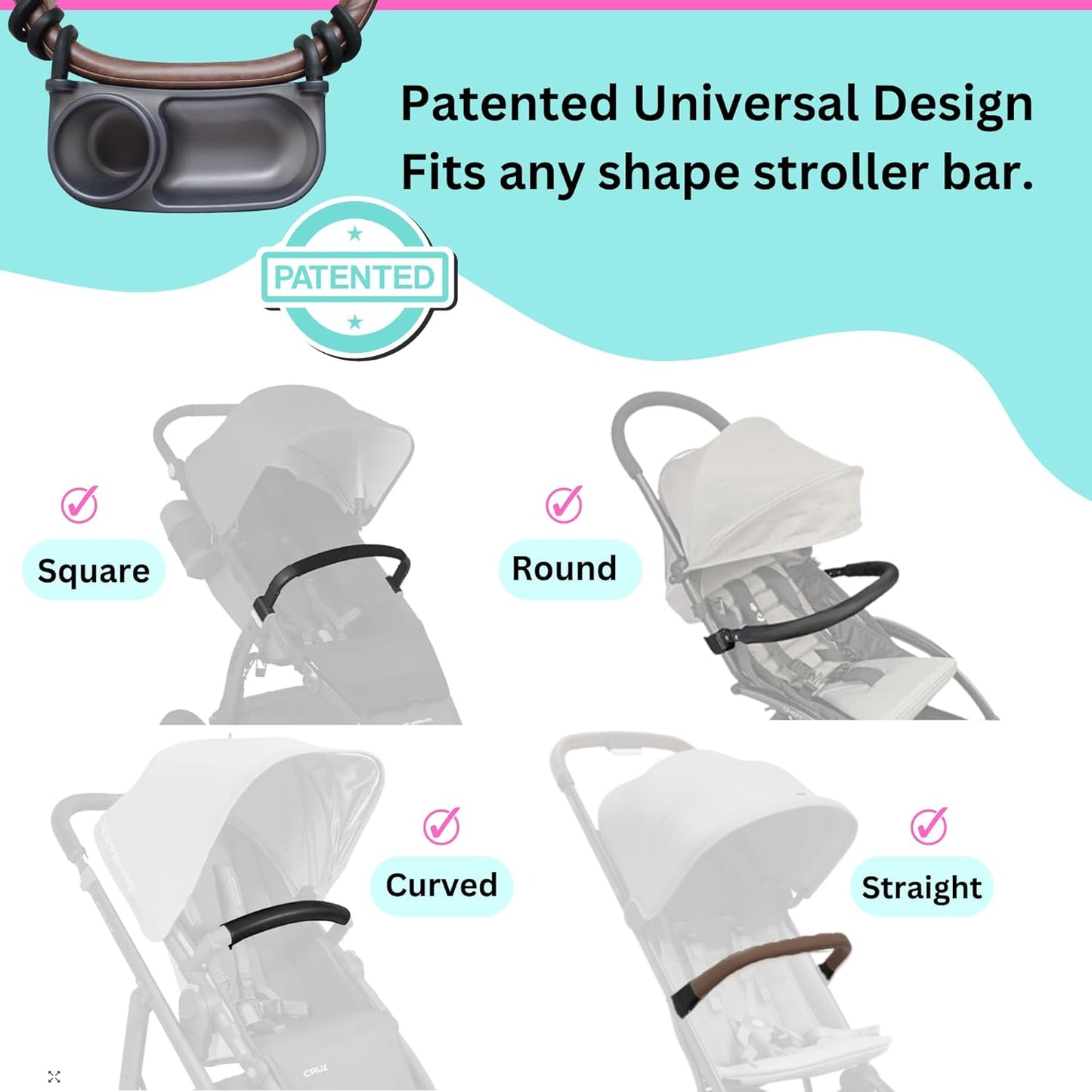 Swanoo Universal Stroller Snack Tray | Compatible with Nuna | Stroller Cup Holder | Silicone Arms Grip Bumper Bar | Stroller Tray Attachment with Cups Holder for Baby Toddler | Stroller Accessories