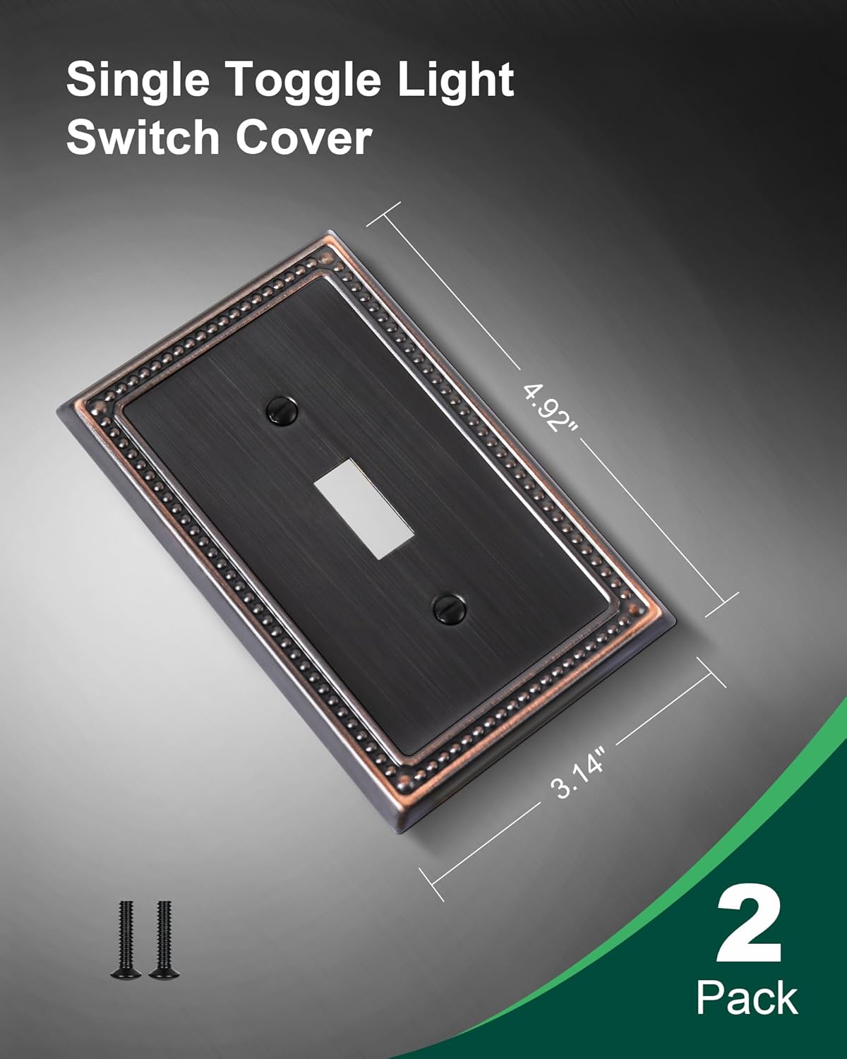 2-Pack Single Toggle Light Switch Cover Plate, Pearls Decorative Switch Plate Covers, Aged Bronze 1 Gang Metal Wall Plate, Corrosion Resistant
