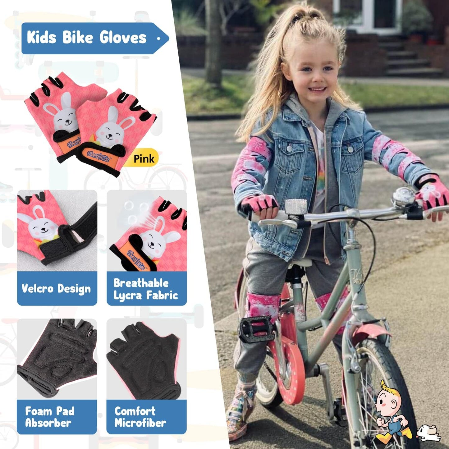 Soft-Style Kids Knee and Elbow Pads with Bike Gloves, Flexible Impact-Resistant Gear for Ages 2-11, Designed for Balance Bikes, Roller-Skating, and Skateboarding