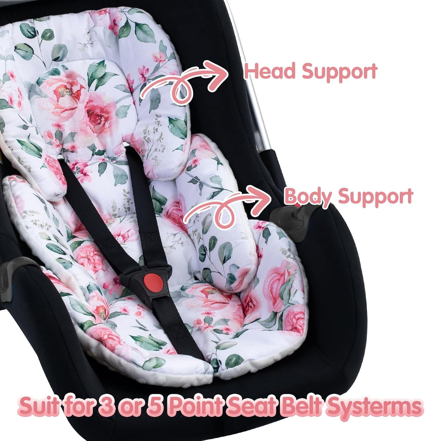 Infant Car Seat Insert for Girls Boys, Ultra Soft Carseat Head Support for Infant, Breathable Baby Car Seat Cushion with Double Side Design, Baby Car Seat Head Support for Stroller, Swing, Bouncer