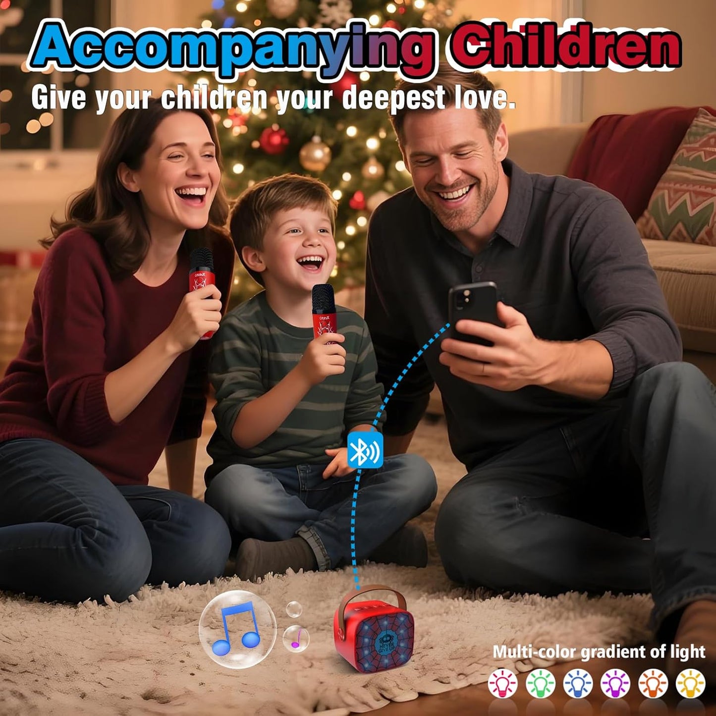 Mini Karaoke Machine for Kids Birthday Gifts 4 5 6 7 8 9 10 11 12 Year Old Girl Boy Singing Electronic Toys Bluetooth Speaker with 2 Wireless Mics Fun Voice and LED Lights Christmas Party