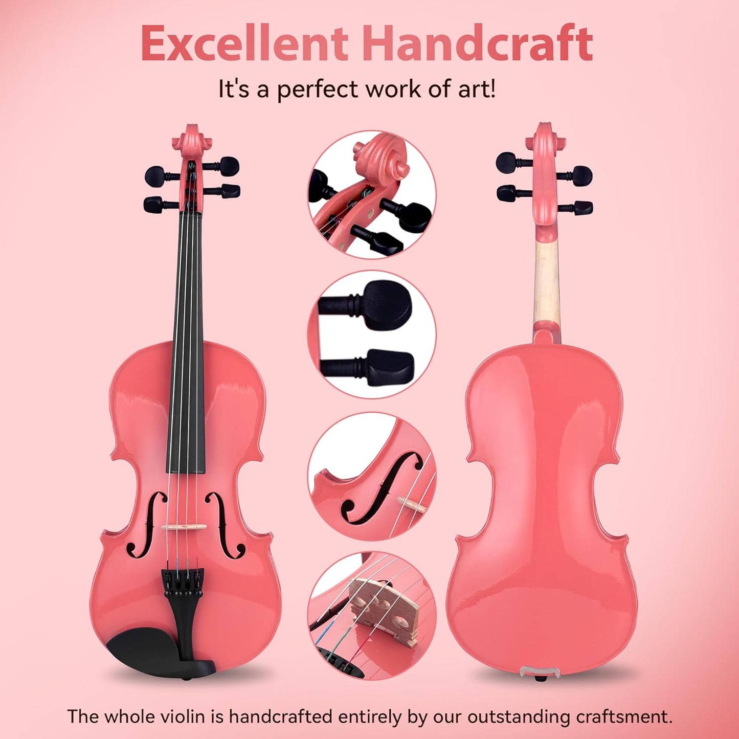 Poseidon Kids Violin Beginner, 1/2 Size Violins, Pink Violin Set Include Case, Rosin, Bow, Horse Bridge, Extra Violin Strings, Shoulder Rest, Manual Instruction