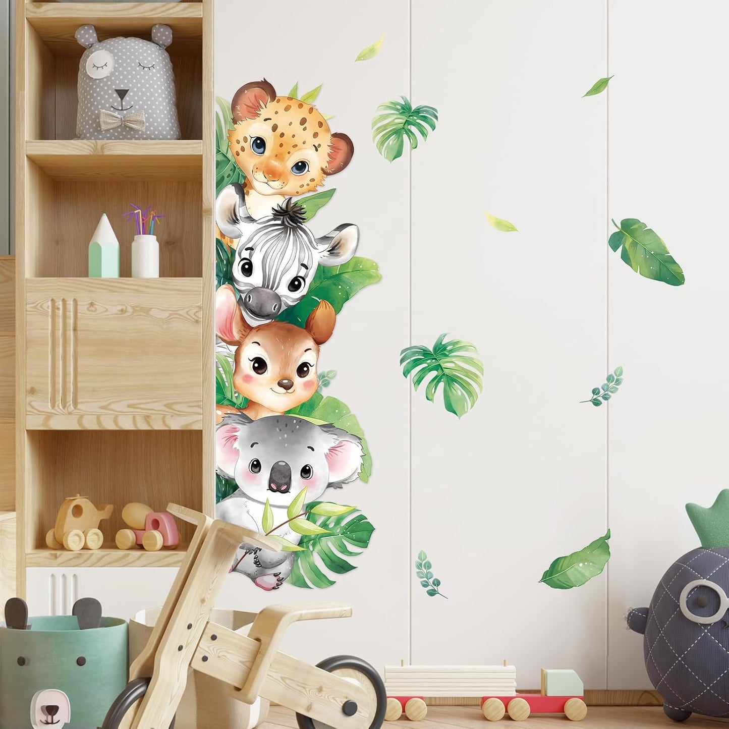 Tanlaby Jungle Animals Wall Stickers Woodland Animal Wall Decals Leopard Deer Zebra Safari Peel and Stick Art Decor for Baby Nursery Kids Bedroom Playroom Daycare Kindergarten