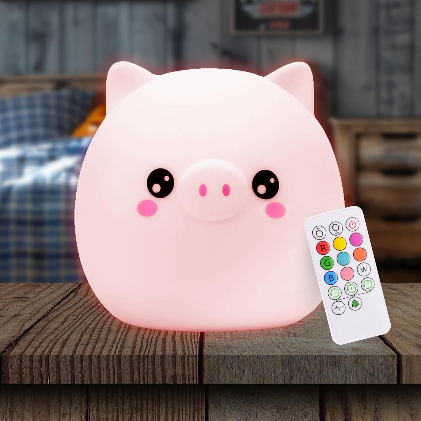 Lumipets Remote Control Silicone Night Light for Kids - Pig Design with 9 Soft Colors & Sleep Timer - Rechargeable, Battery-Operated Lamp for Bedroom | Baby Nursery, Toddler, Girls, Boys