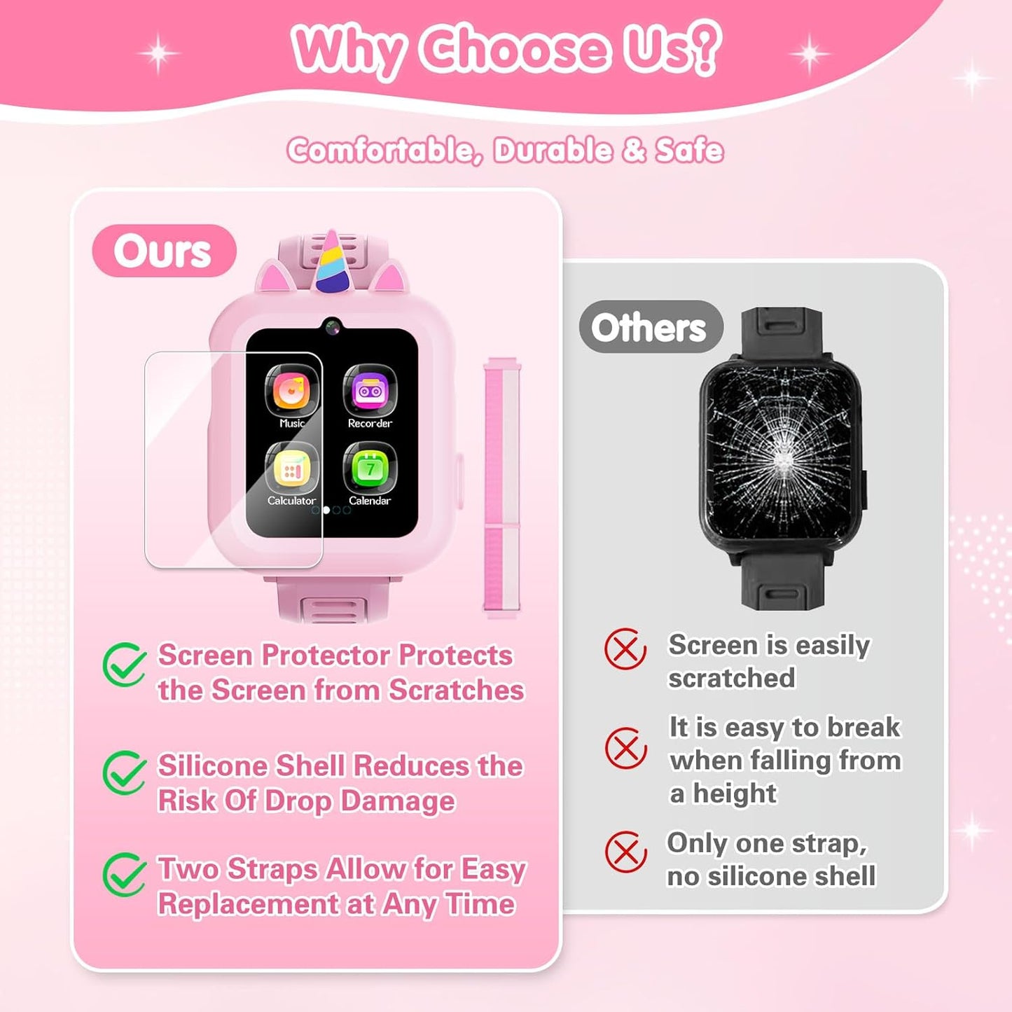 Smart Watch for Kids with 39 Games Touchscreen Camera Video, Music Player, Pedometer, Calculator, Calendar, Stopwatch, Flashlight, Alarm Clock 12/24 hr, Birthday Gifts Toys for Girls Ages 3-12