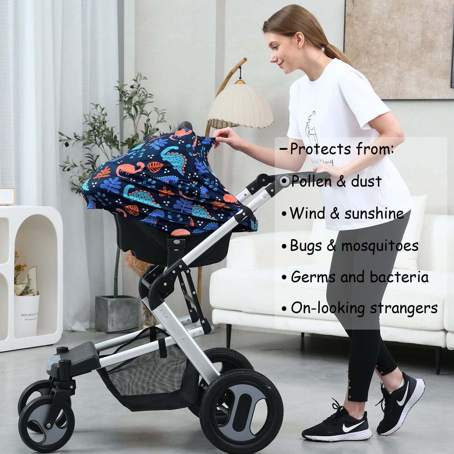 Car Seat Covers for Babies - Multi-use Carseat Canopy Cover Breastfeeding Covers, Stroller Canopy Cover (Navy Dinosaur)