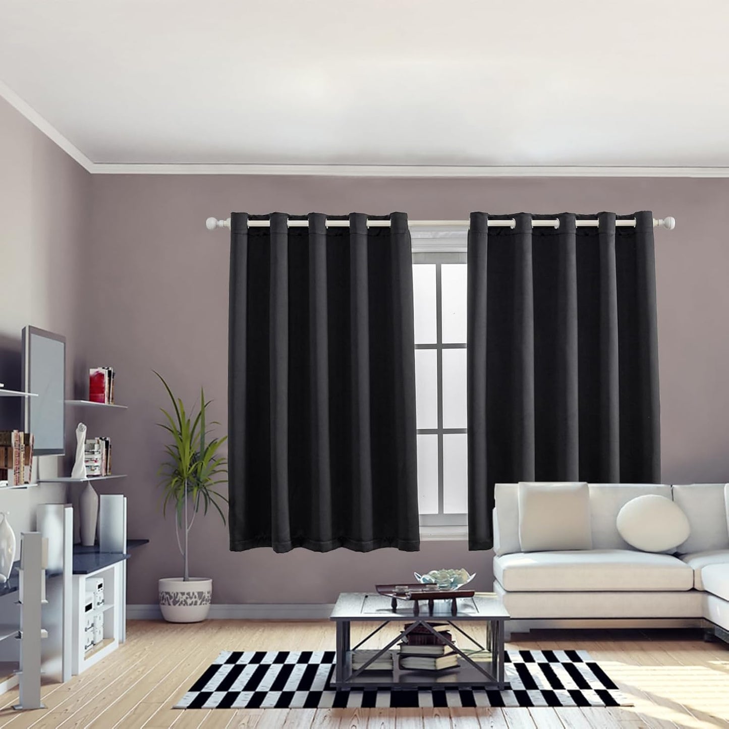 Anytime 100% Blackout Curtain Set, Thermal Insulated & Energy Efficiency Window Draperies for Guest Room, Full Shading Panels for Shift Worker and Light Sleepers（Black, 2 Panels, 70W x 63L）