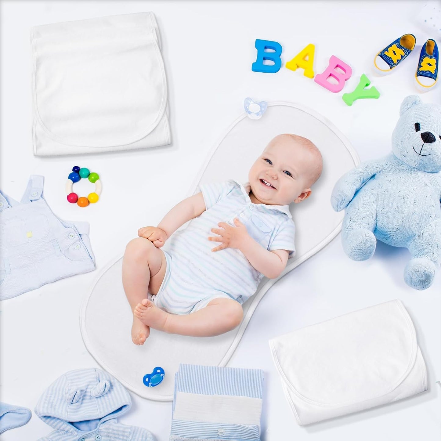 Timgle 6 Pcs 13 x 29 Inch Peanut Shape Changing Pad Liner Peanut Changing Pad Liner Portable Soft Washable Reusable Waterproof Diaper Mats Easy to Clean(White)