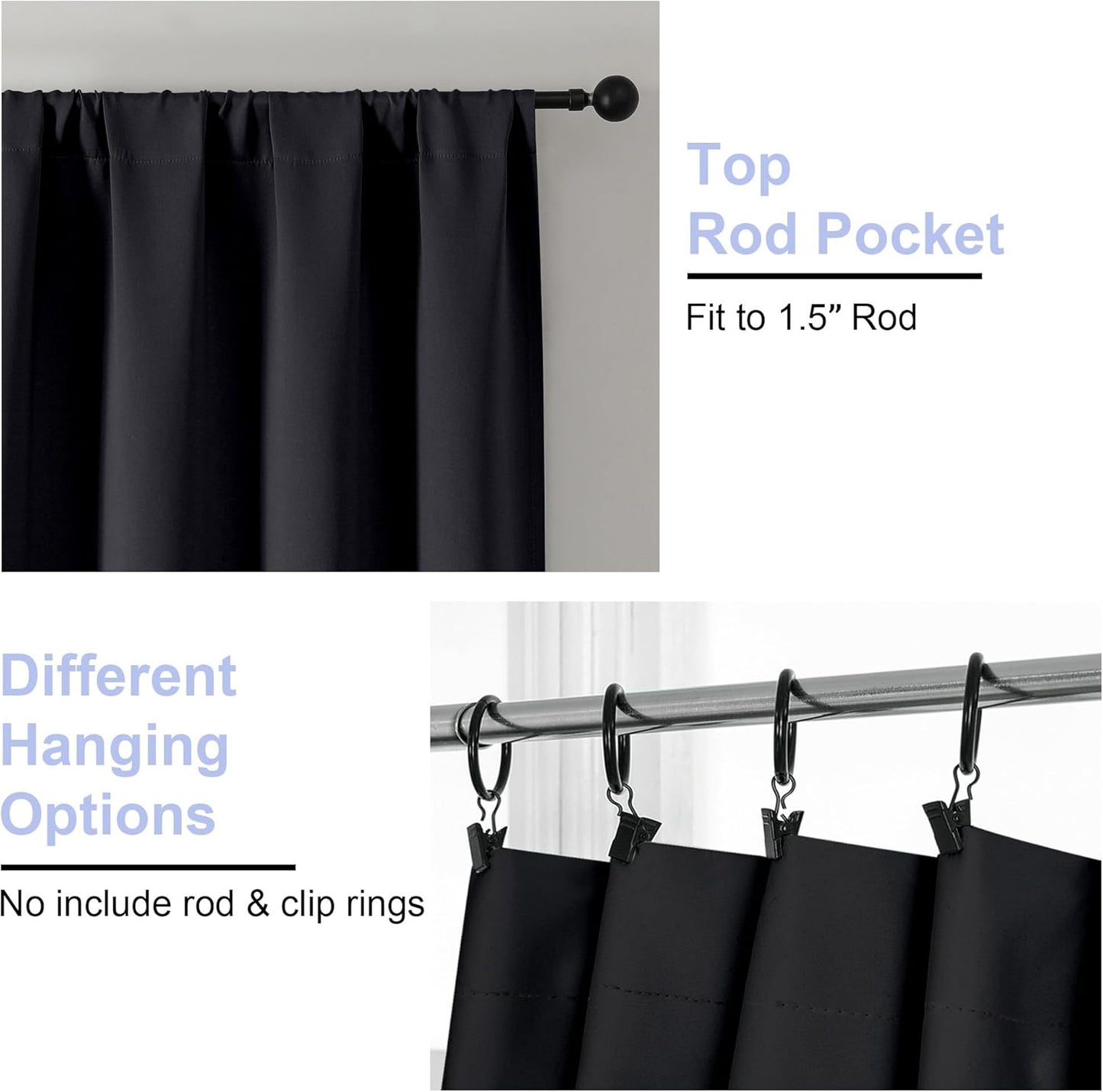 Simplebrand Ava Halloween Black Blackout Curtains for Bedroom, 2 Panels Set, 72 Inch Length, Privacy Thermal Insulated Rod Pocket Window Curtains for Patio French Door, W40 x L72 Inch