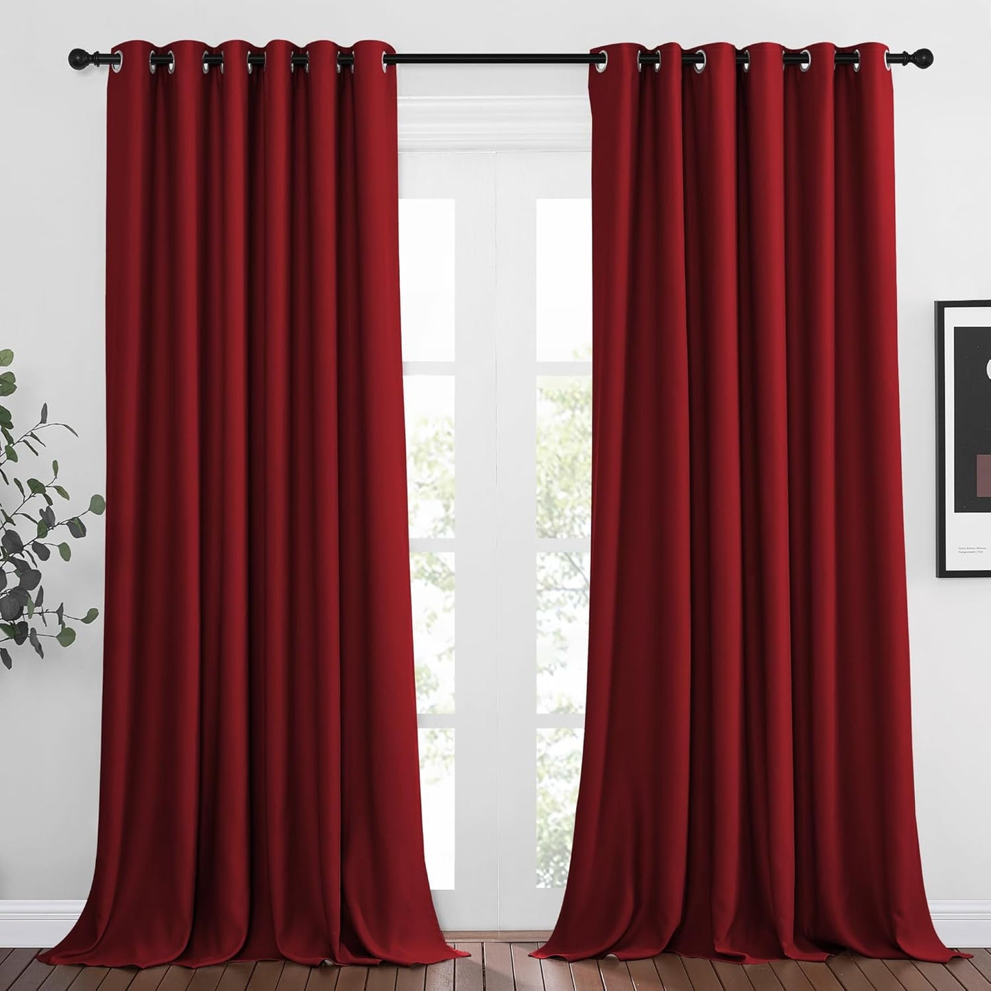 NICETOWN Bedroom Blackout Curtains Panels - Triple Weave Energy Saving Thermal Insulated Solid Grommet Blackout Draperies for Patio (80 inches by 108 Inch, Burgundy Red, Set of 2)