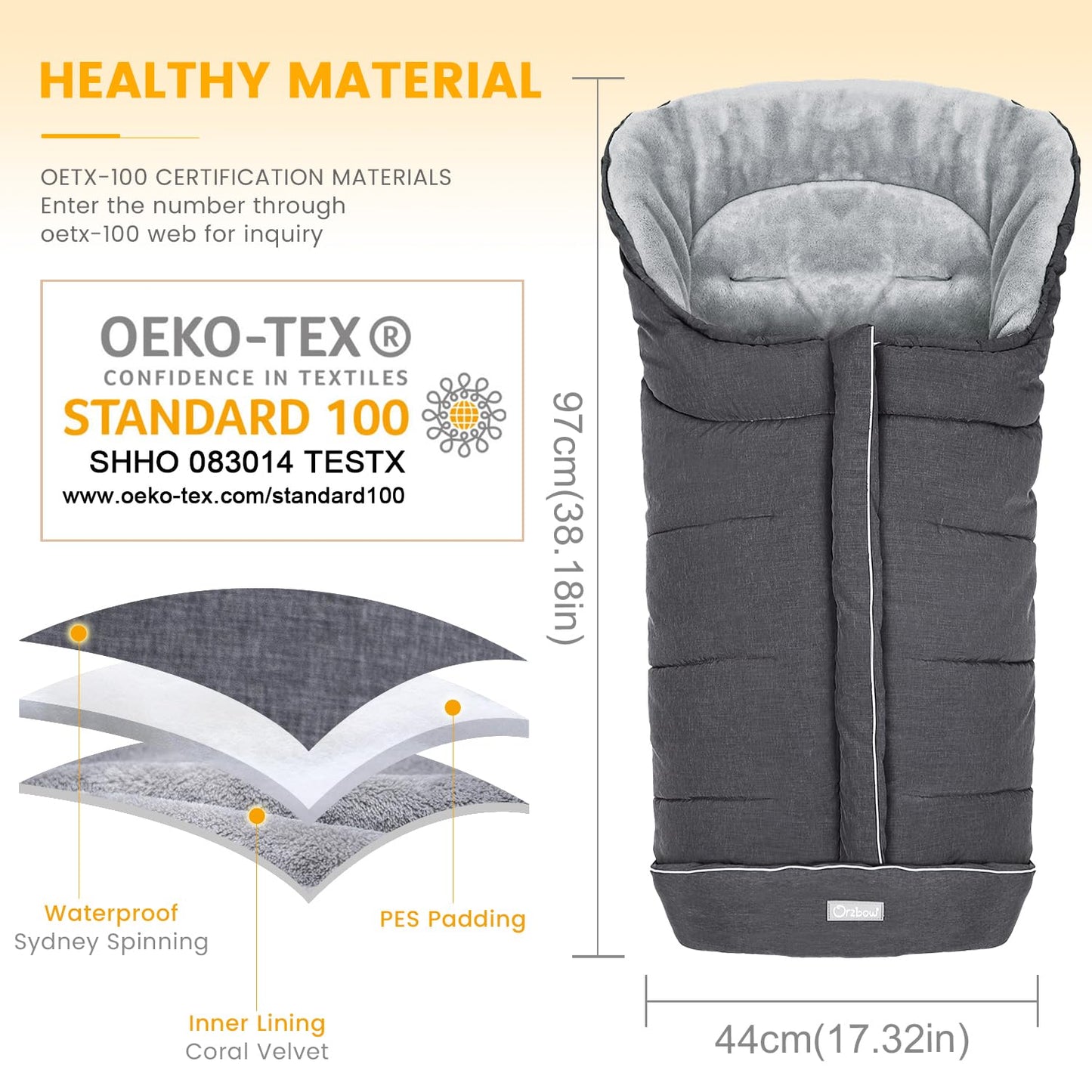 Orzbow Universal Stroller Footmuff, Winter Warm Baby Bunting Bag for Stroller - Cold Weather Zipper Strollers Sleeping Bag, Water-Repellent, Winter Essentials Must Have for Toddler Kids, Dark Grey