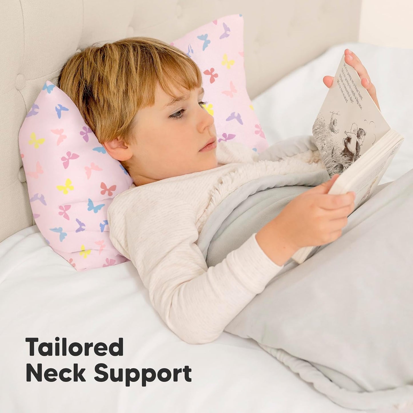 Toddler Pillow with Pillowcase - 10x18 My Little Dreamy Kids Travel Bed Pillows for Sleeping, Organic Cotton Small Pillowcase, Soft & Breathable, Machine Washable, Toddlers 2-5 Years Old (Flutter)