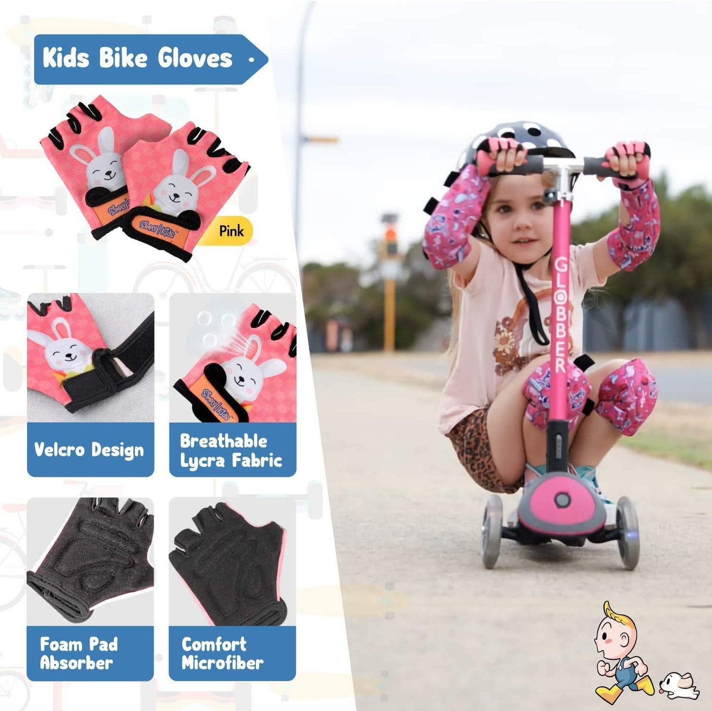 Soft-Style Kids Knee and Elbow Pads with Bike Gloves, Flexible Impact-Resistant Gear for Ages 2-11, Designed for Balance Bikes, Roller-Skating, and Skateboarding