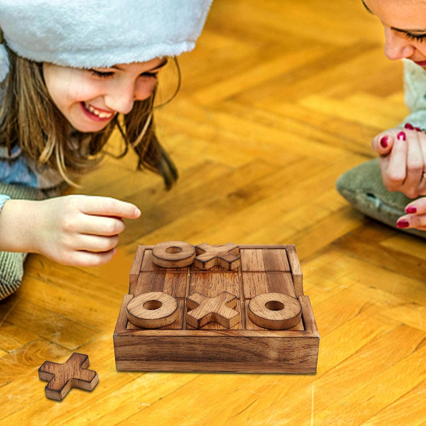 Glintoper Tic Tac Toe & 4 in a Row Tables Game Set, Classic Board Line Up 4 for Living Room Rustic Table Decor and Use as Game Top Wood Guest Room Decor Strategy Board Games for Families