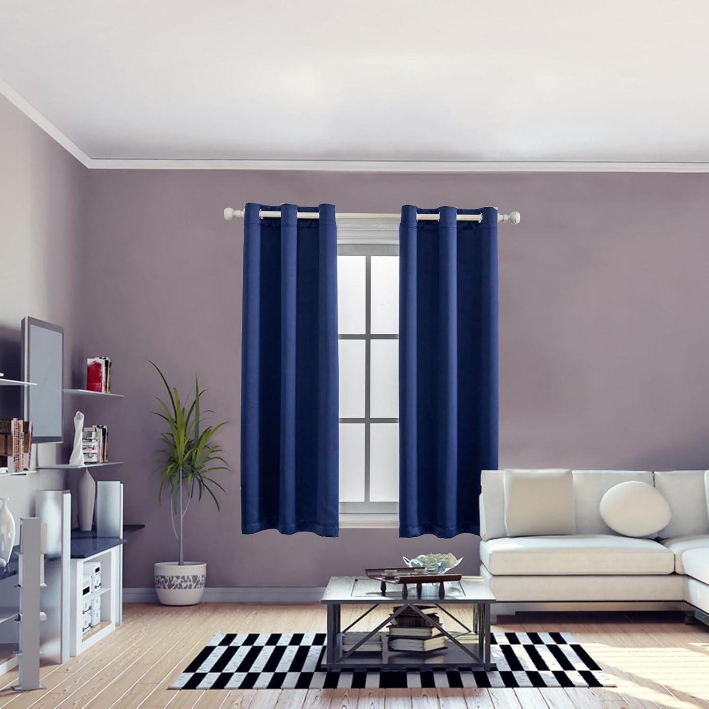 Anytime 100% Blackout Curtain Set, Thermal Insulated & Energy Efficiency Window Draperies for Guest Room, Full Shading Panels for Shift Worker and Light Sleepers（Navy Blue, 2 Panels, 42W x 63L）