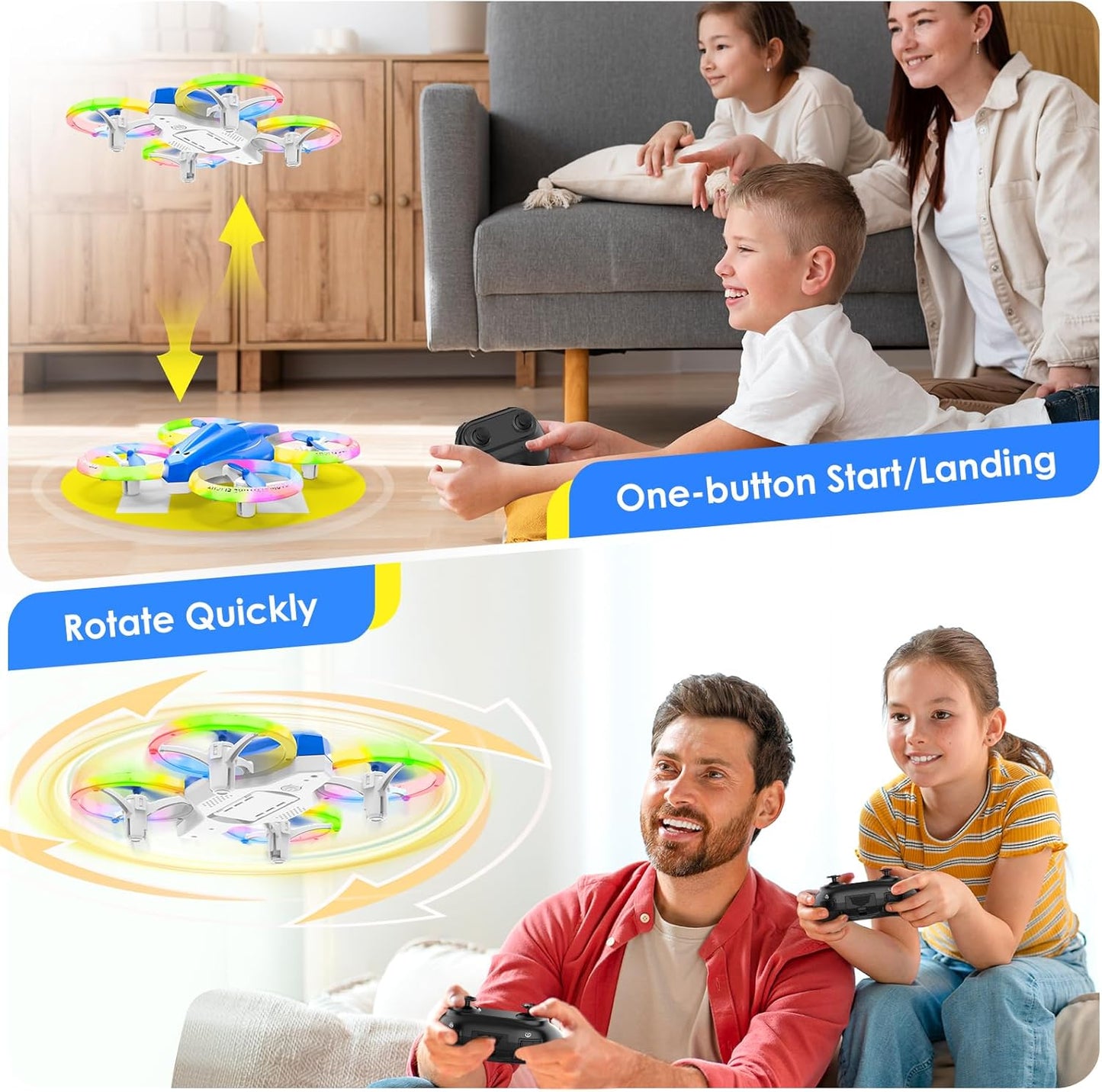 Drone, Mini Drone for Kid and Beginner with Led Light, Small Indoor Rc Drone with 360 Flip, 2 Batteries, One Key Take Off Landing, Kids Flying Toy Gift for Boy and Girl（Dark Blue)