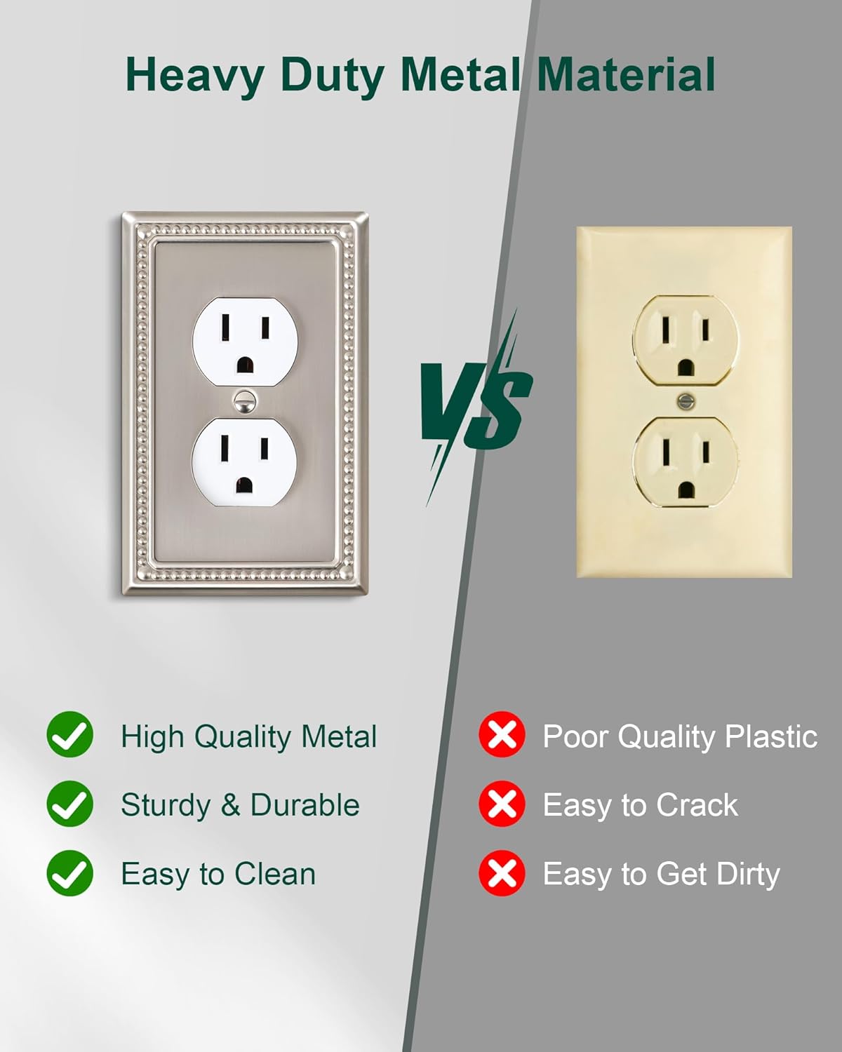 4-Pack Duplex Outlet Cover Plate, Metal Wall Plates for Electrical Outlets, Brushed Nickel 1 Gang Receptacle Cover, Pearls Decorative Switch Plates and Outlet Covers