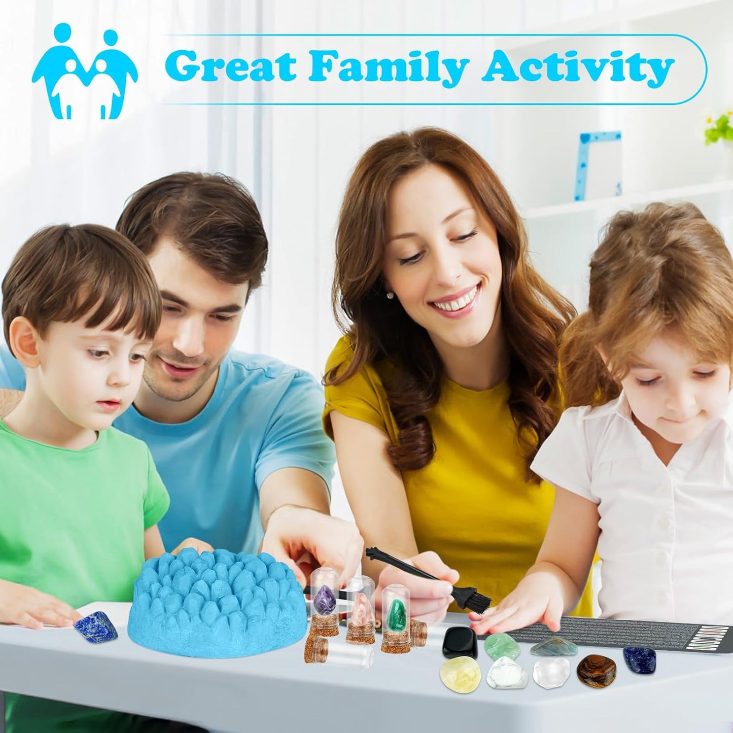 Gemstone Dig Kit (Unique Shape),Great STEM Science Kit for Kids- Excavate Your Own 16 Real Gemstones,Educational DIY Toys,Gem Digging Kit,Archaeology Geology Gifts for Boys & Girls Ages 6+