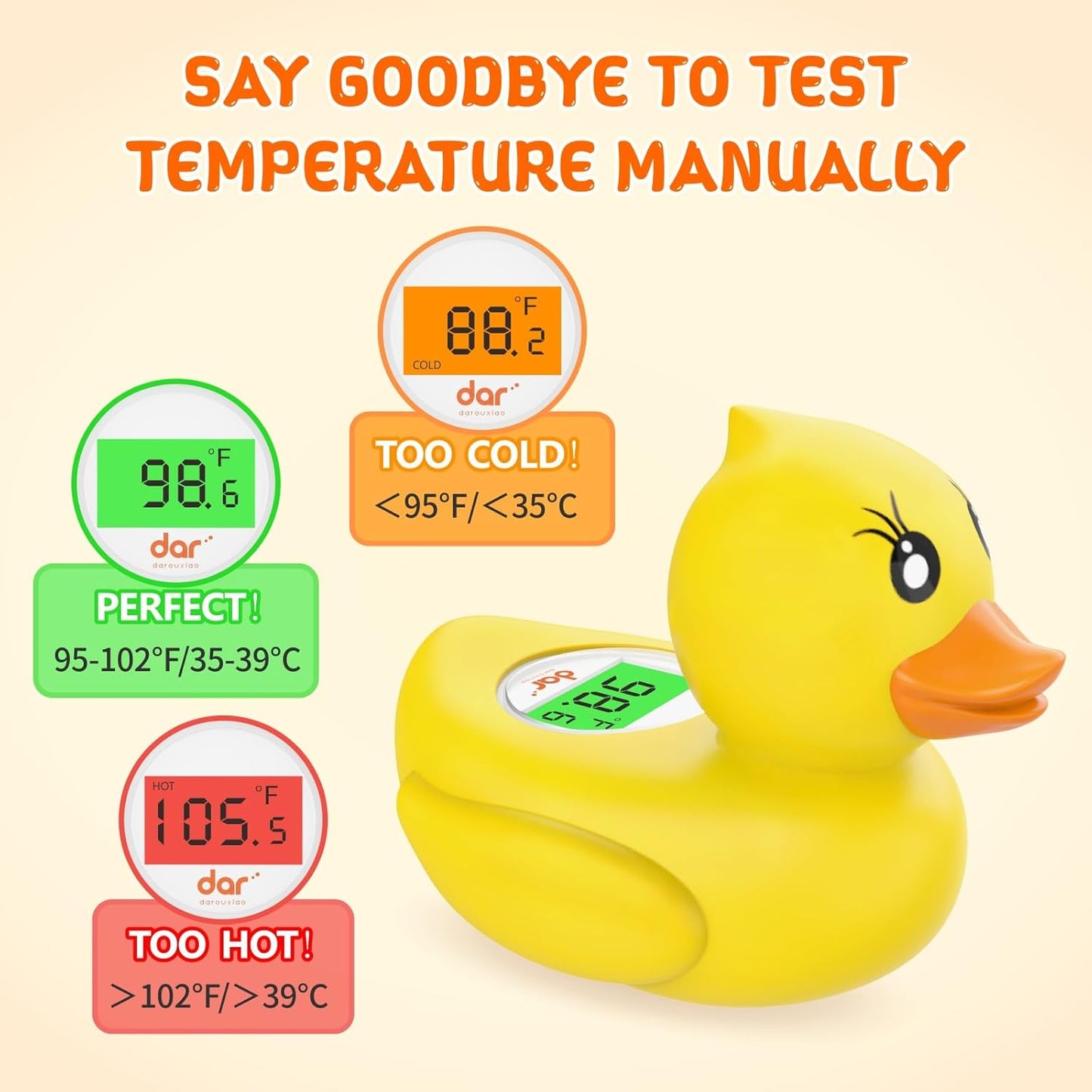 Baby Bath Thermometer, Digital Water Temperature Thermometer with 3 Color Backlit and Temperature Warning, Safety Bath Tube Thermometers Floating Toy for Infant, Toddler