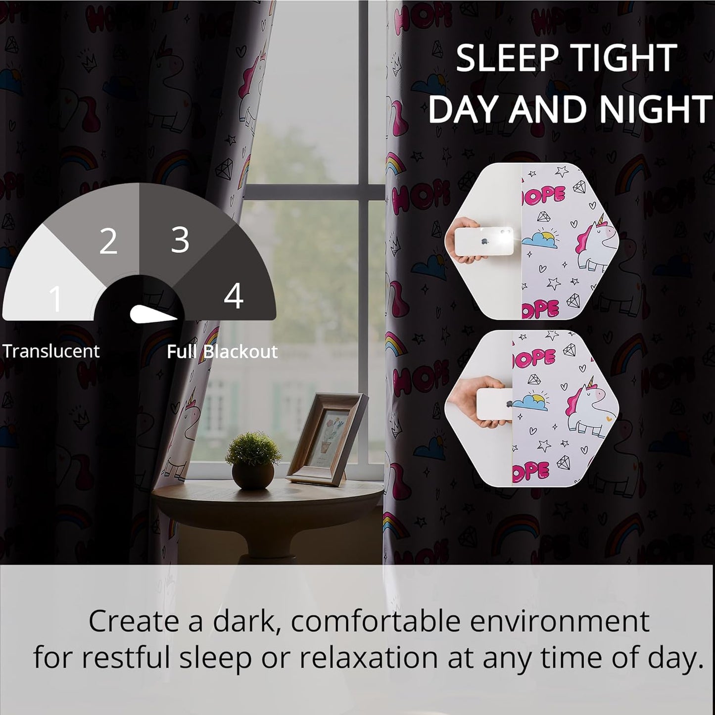 Unicorn Blackout Curtains for Girls' Bedroom - 2 Panels, Each W52×L84, 100% Blackout, Energy Efficient, Thermal Insulated, Noise Reducing, Pink Girls Curtains