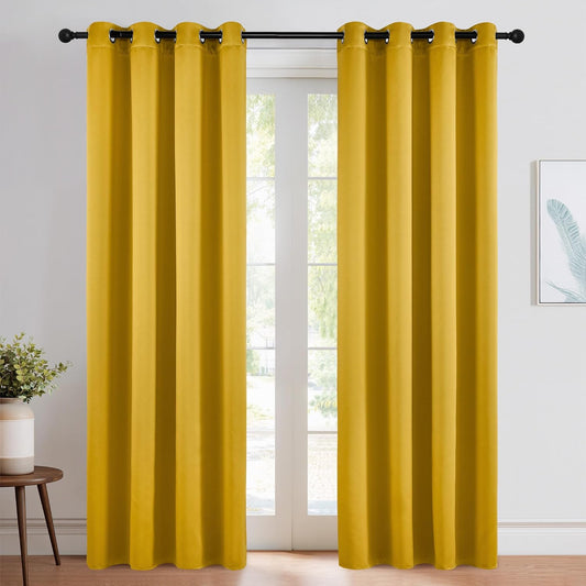 NICETOWN Gold Curtains 84 inches Long Blackout for Bedroom, Grommet Thermal Drapes Room Darkening Window Treatments for Living Room, W52 x L84, 2 Panels