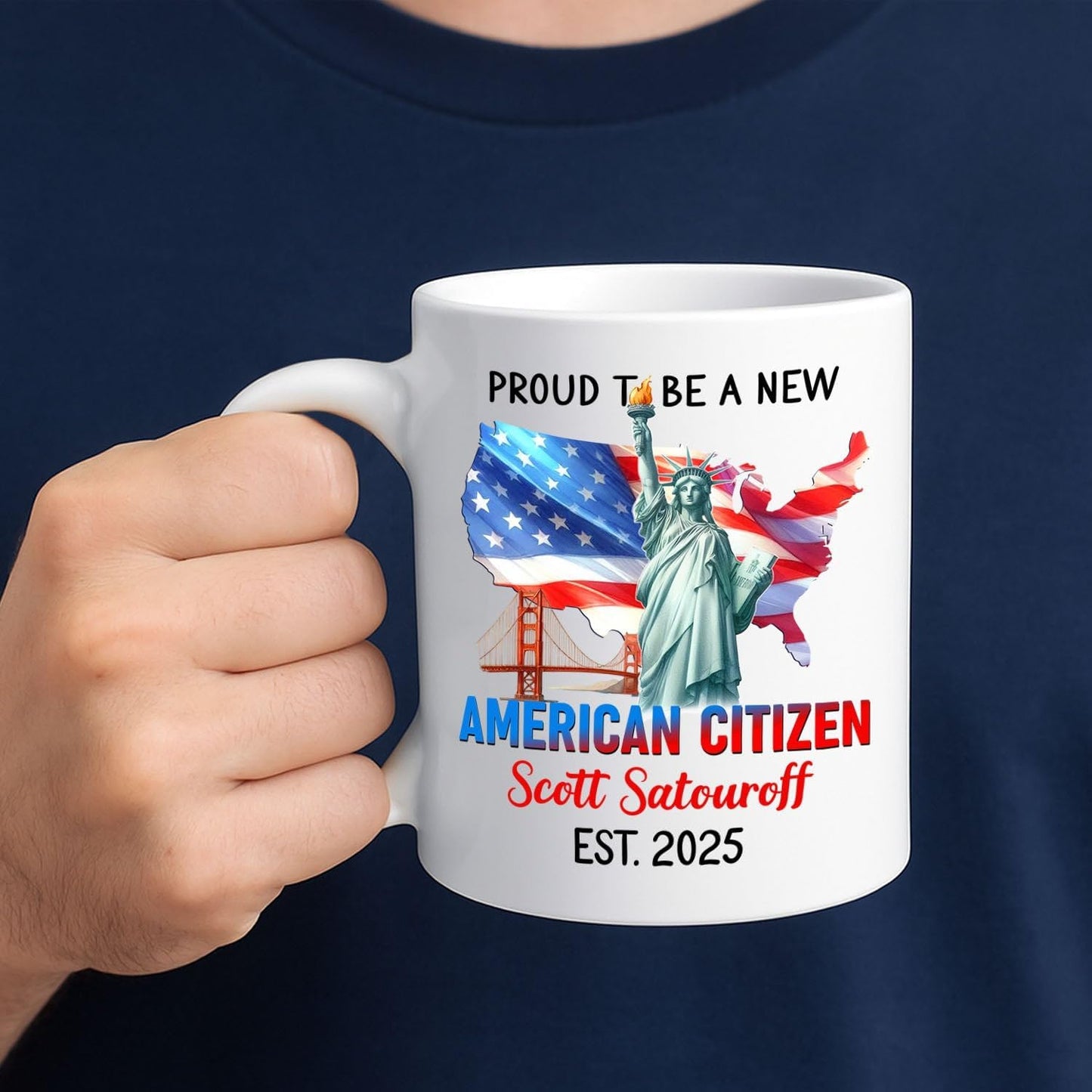 Proud To Be A New American Citizen White Coffee Mug, Personalized Citizenship Celebration Coffee Cup Gift For New Us Citizen, American Citizens Mug 11Oz 15Oz, Customized Year & Name Citizenship Cup