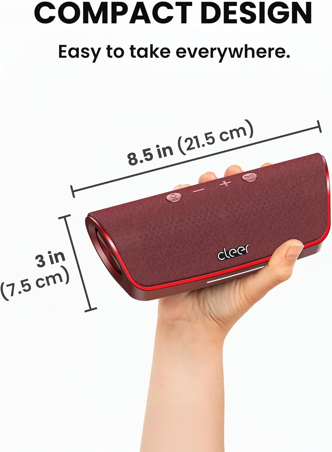 Cleer Scene Portable Bluetooth Speaker,IPX7 Waterproof,Powerful Sound and Deep Bass,Built-in Echo and Noise Canceling Microphone,12 Hours Battery,for Office,Home,Outdoors and Travel-Red