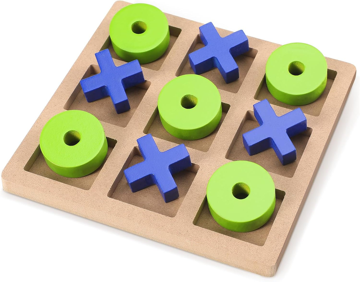 Wooden Tic Tac Toe Game Tic Tac Toe Board Game 7 Inch Wood Board Table Top Living Room Decor Fun Family for Family Night Indoor Outdoor Party Adults Classic Travel(Blue Green)