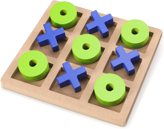 Wooden Tic Tac Toe Game Tic Tac Toe Board Game 7 Inch Wood Board Table Top Living Room Decor Fun Family for Family Night Indoor Outdoor Party Adults Classic Travel(Blue Green)