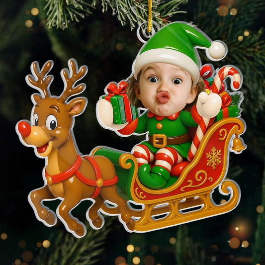 Pawfect House Custom Photo 2D Acrylic Ornament, Personalized Christmas Birthday Gifts for Kids, Sleigh Bells Fun, Funny Kid Christmas Ornaments 2025, Newborn Ornament Gifts for New Mom, New Dad