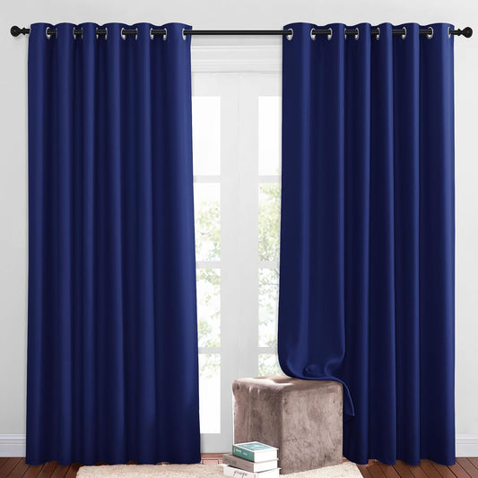 NICETOWN Blackout Living Room Curtains Extra Wide, Triple Weave Grommet Top Thermal Insulated Window Treatment Light Blocking Panels for Patio/Porch (Navy Blue, W80 x L84, Set of 2)