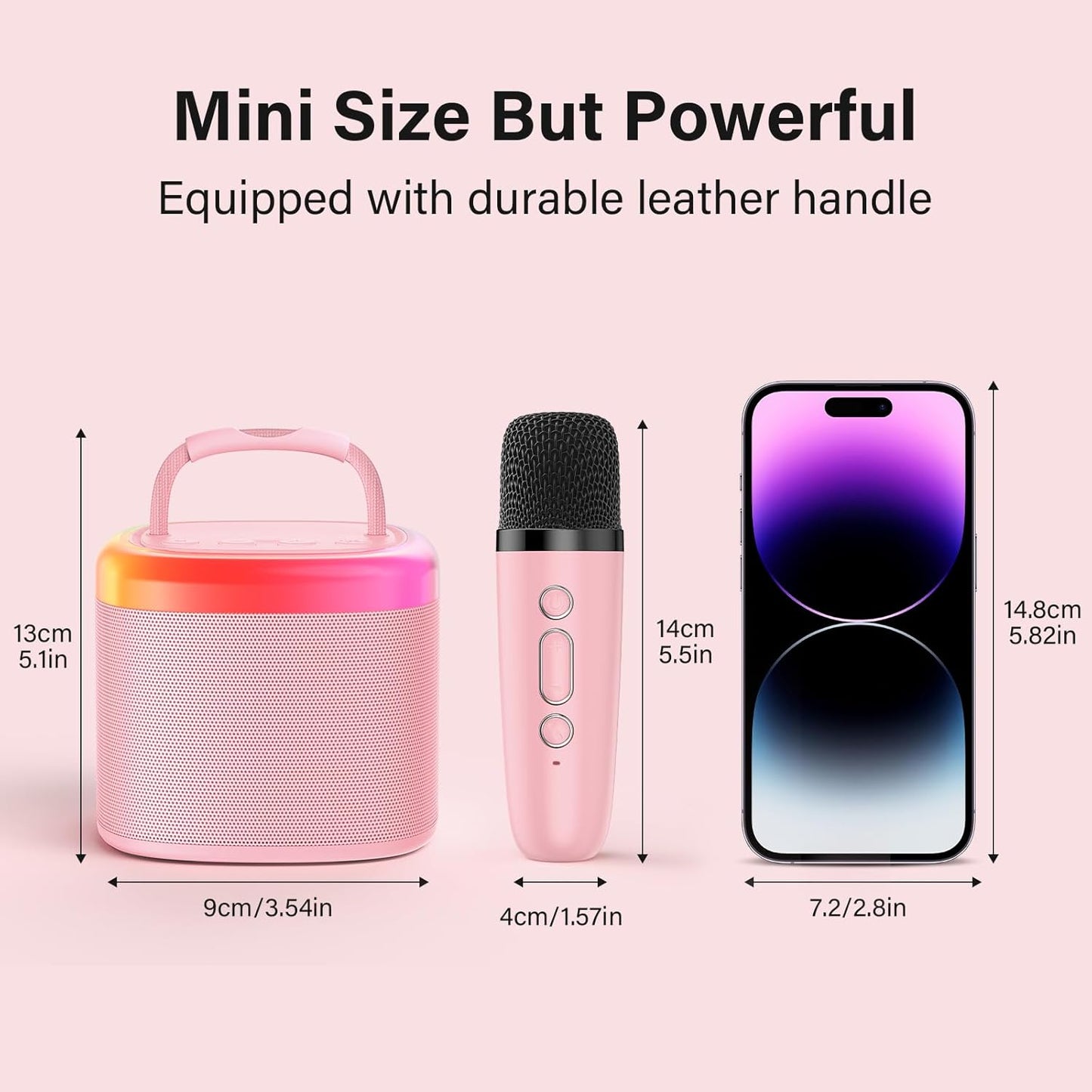 JYX Mini Karaoke Machine for Kids, Portable Bluetooth Karaoke Speaker Unpowered Cabinets with 1 Wireless Microphones and Party Lights for Adults, Birthday Gifts for Girls Boys Family Home Party(Pink)