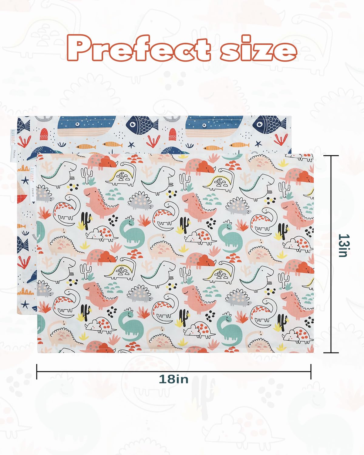 ALVABABY Toddler Pillowcases 2 Pack Organic Cotton Kids Pillow Cover Fit 13"x 18" or 12"x21" Envelope for Girl Boy Sleepy Travel