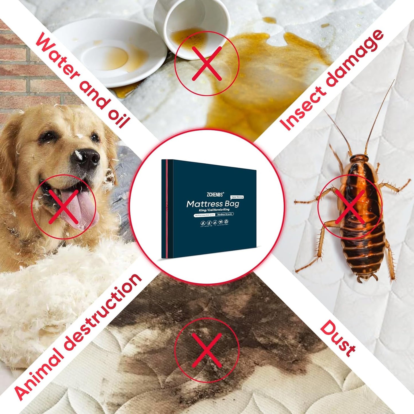 ZCHENBS® – Mattress Bags for Moving and Storage,Mattress Bag with Zippers,5 Mil Ultra-Thick Bed Bag,Waterproof,Anti-Tear,Heavy-Duty Mattress bag (Black, King/California King-(1 Pack))