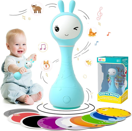 alilo Smarty Bunny Baby Rattle Musical Light Up Toys, Infants Newborns Baby Toys 0-3-6-12-18-24 Months,1 Year Old Boy Girl Gifts, 4 Music Modes and Color Recognition Function with 9 Color Card