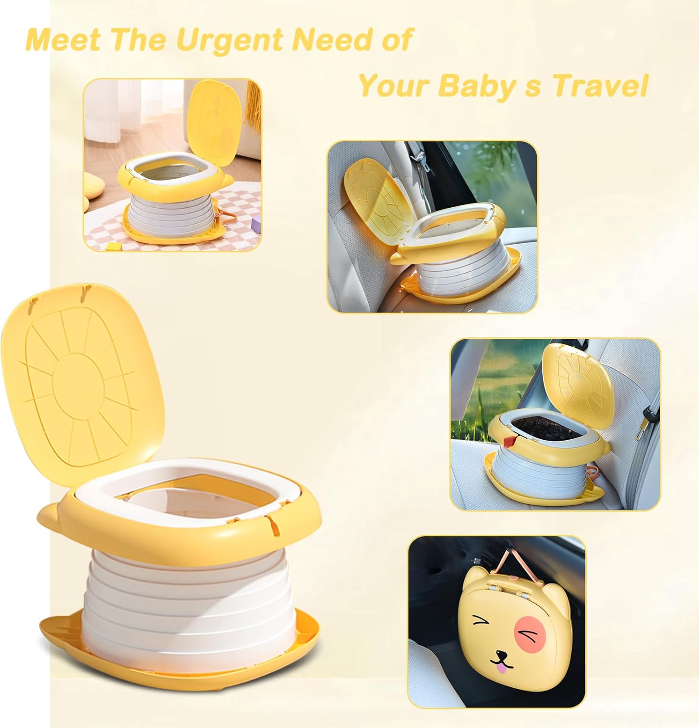 2025 Upgraded Portable Potty Training, Travel Potty for Toddler, portable toilet for kids Foldable, Apply to Seat Emergency Toilet for Camping, Outdoor,Car, Indoor (Yellow)