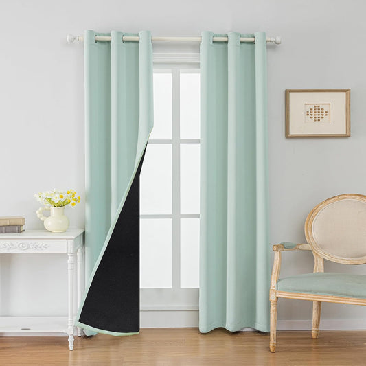 Anytime 100% Blackout Curtain Set, Thermal Insulated & Energy Efficiency Window Draperies for Guest Room, Full Shading Panels for Shift Worker and Light Sleepers（Light Blue, 2 Panels, 42W x 80L）