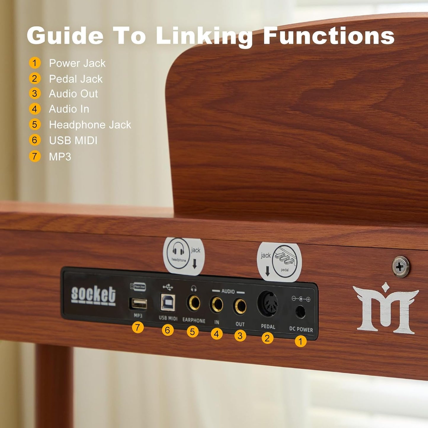 MUSTAR 88 Key Piano Keyboard for Beginners, Semi Weighted Electric Piano Keyboard 88 Keys, Portable Digital Piano 88 Key Weighted with 3-Pedal Unit, Built-In Speakers, USB/MIDI Connecting (Brown)