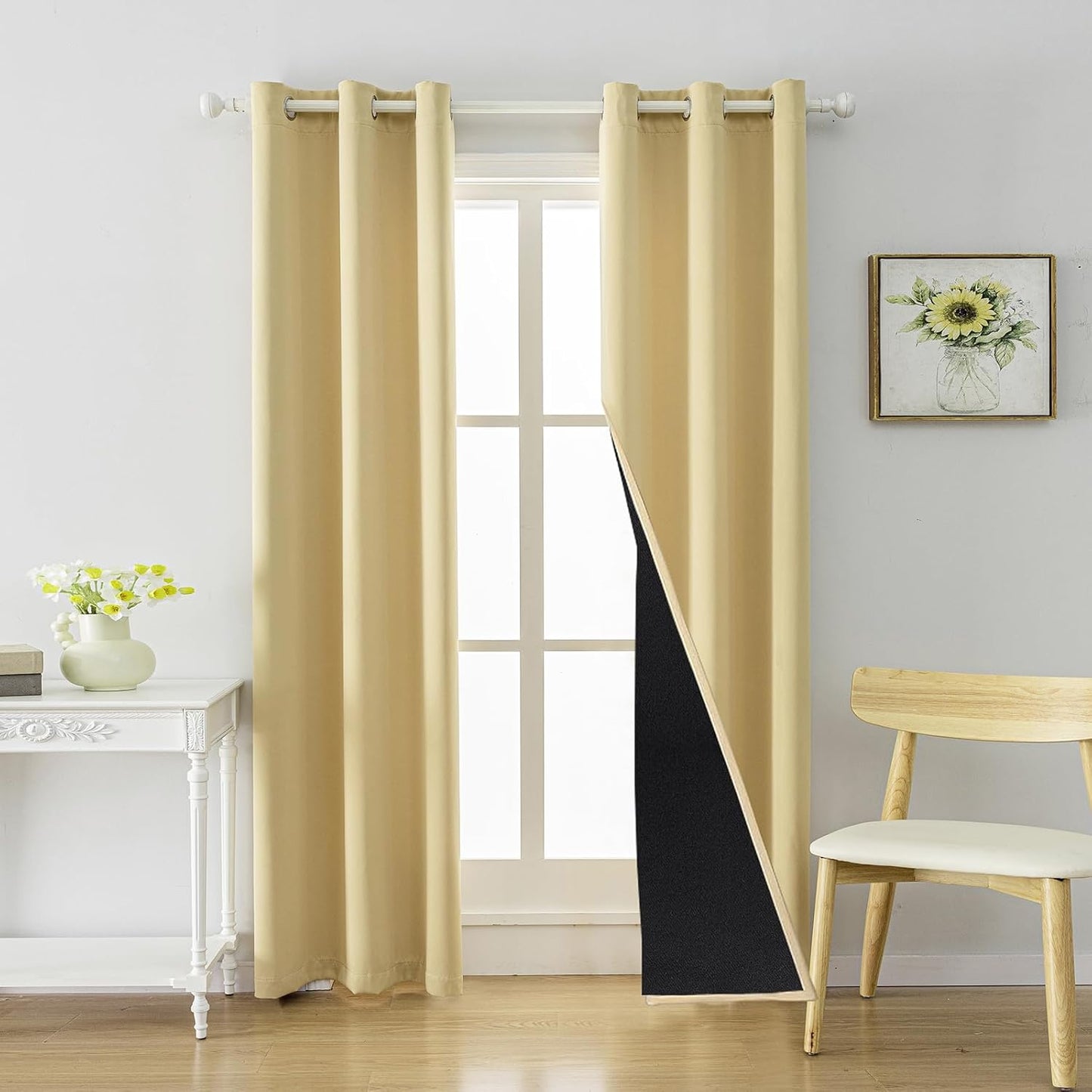 Anytime 100% Blackout Curtain Set, Thermal Insulated & Energy Efficiency Window Draperies for Guest Room, Full Shading Panels for Shift Worker and Light Sleepers（Beige, 2 Panels, 42W x 84L）