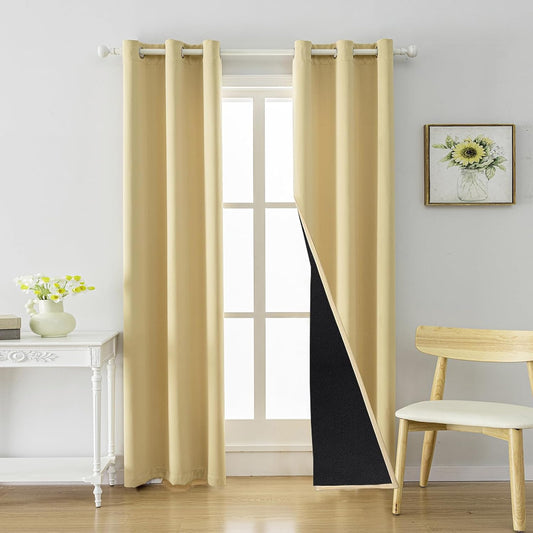 Anytime 100% Blackout Curtain Set, Thermal Insulated & Energy Efficiency Window Draperies for Guest Room, Full Shading Panels for Shift Worker and Light Sleepers（Beige, 2 Panels, 42W x 84L）
